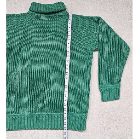 Vtg 80s GAP Clothing Co. 100% Cotton Large Green Chunky Cable Knit Sweater - Picture 5 of 6